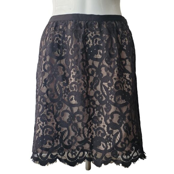 Ann Taylor Loft Womens Sheer Black Lace Pencil Skirt Scalloped Hem Lined Size 2 - Picture 1 of 9